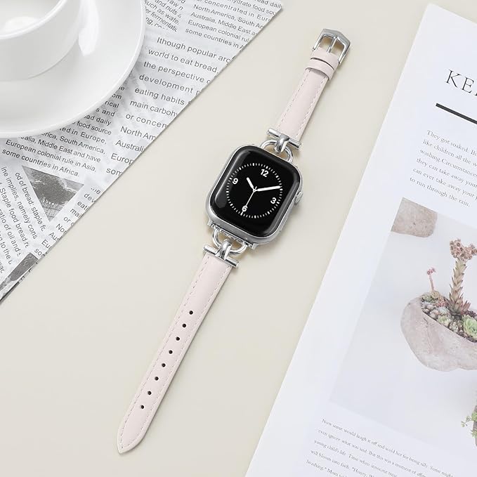 Leather Band Compatible with Apple Watch Bands for Women, Dressy Fancy Strap for iWatch Series 11/10/9/8/7/6/5/4/3/2/1/se(38mm 40mm 41mm 42mm,Starlight/Silver) - Image 2