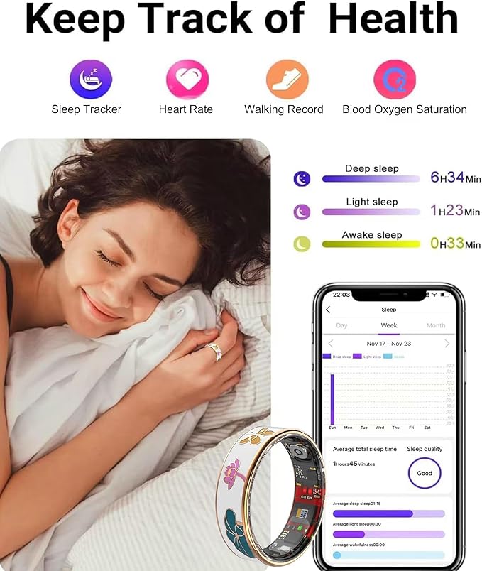 Smart Ring for Women,Fitness Tracker with Heart Rate,Blood Oxygen,Menstrual Cycle,Sleep Monitoring,Step Counting,IP68 Waterproof for iOS and Android,No Subscription Fee (8#) - Image 3