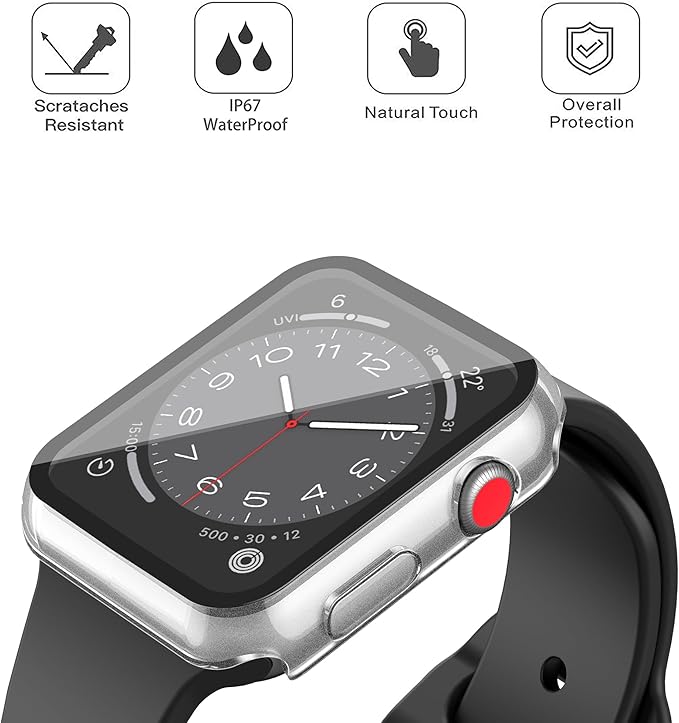 Misxi [2 Pack Waterproof Case with Button Designed for Apple Watch Series 3 Series 2 42mm, Anti-Fall Hard PC Cover with Tempered Glass Screen Protector for iWatch S3/S2, Matte Transparent - Image 3
