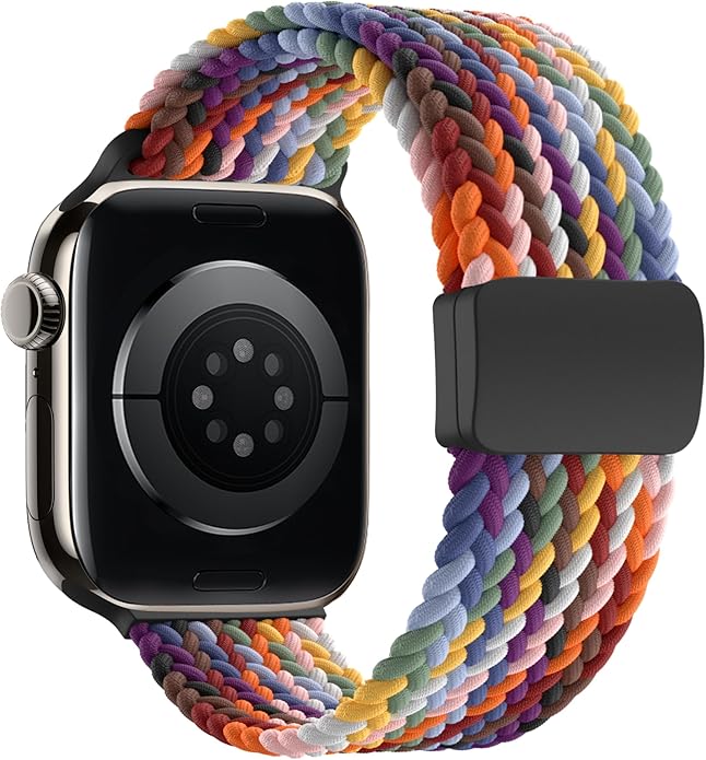 Braided Stretchy Band Compatible with Apple Watch Band 38mm 40mm 41mm 42mm 44mm 45mm 46mm 49mm Women Men, Adjustable Nylon Elastic Magnetic Clasp Strap for iWatch Series 10 9 8 7 6 5 4 3 2 1 SE Ultra by Unknown
