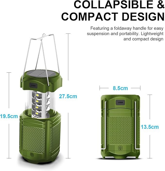 Camping Lantern 5000mAh Solar Hand Crank Telescopic LED Flashlight USB Charger for Power Outages ,Portable Rechargeable Battery Powered Operated Lanterns Lamp, Camping Gear Accessories (Green) - Image 5