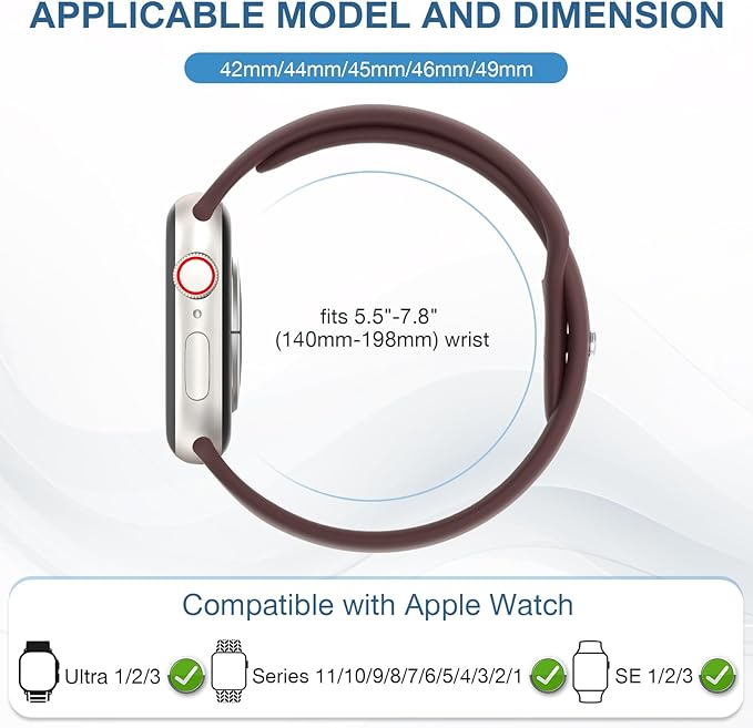 10 Pack Silicone Bands Compatible with Apple Watch 38mm 40mm 41mm 42mm 44mm 45mm 46mm 49mm Women Men, Soft Waterproof Replacement Wrist Sport Band for iWatch Series 11 10 9 8 7 6 5 4 3 2 1 SE Ultra - Image 2