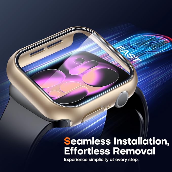 TAURI 2 Pack Hard Case for Apple Watch Series 11/10 42mm, with PC Tempered Glass Screen Protector Scristant Resistant Overall Protection Slim Cover for iWatch S11 42mm, Clear + Gold - Image 5