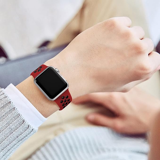 Lerobo Band for iWatch Band 41mm 40mm 42mm 38mm,Soft Silicone Sport Breathable Replacement Bands Compatible for Apple Watch SE 2 3 Series 11 10 9 8 7 6 5 4 3 2 1 for Women Men,Red/Black,S/M - Image 7