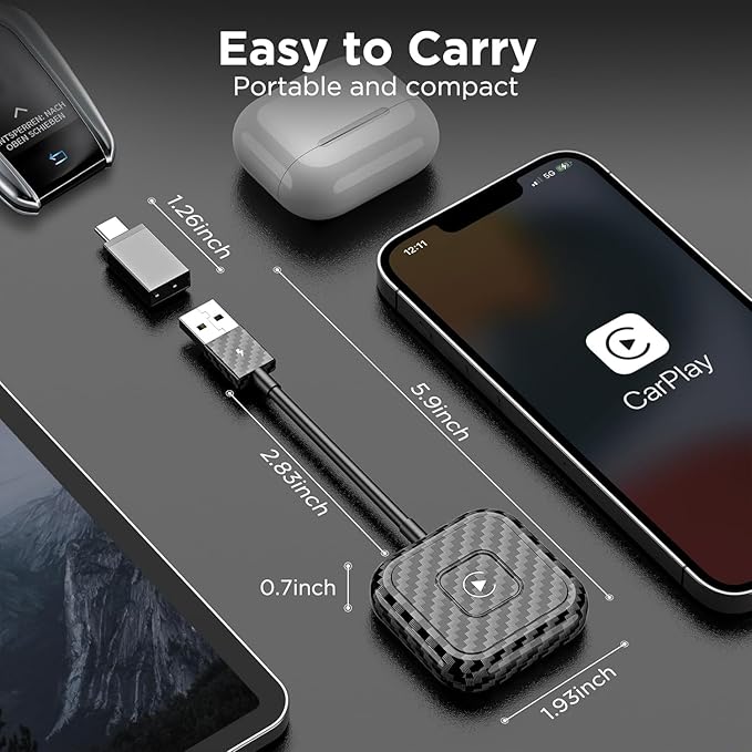Wireless CarPlay Adapter for Apple iPhone,Converter Wired Carplay to Wireless,Stable Connection Fit for Cars from 2017-2025 & iPhone iOS 11+ (Carbon) - Image 7