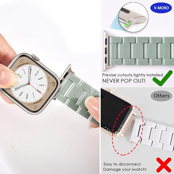 V-MORO Resin Bands Compatible with Apple Watch Series 11/10/9/8/7 Band 45mm 46mm Starlight Buckle Lightweight Fashion Strap Women Men Bracelet for iwatch Ultra Series SE/6/5/4/3/2/1(Cactus,42/44/45/46/49mm) - Image 6
