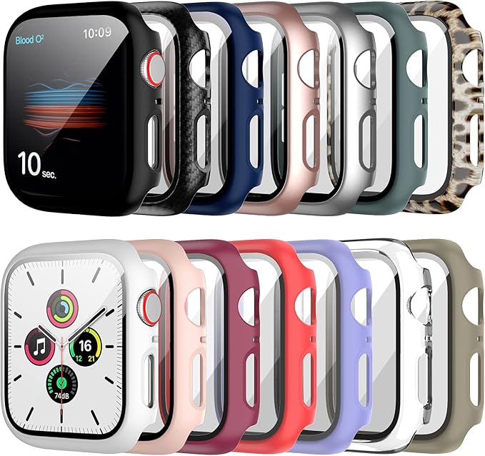 14 Pack Apple Watch Case with Tempered Glass Screen Protector for Apple Watch SE 40mm Series 6/5/4,Anotch Full Coverage Hard PC Protective Cover HD Ultra-Thin Guard Bumper for iWatch 40mm Accessories by JZK