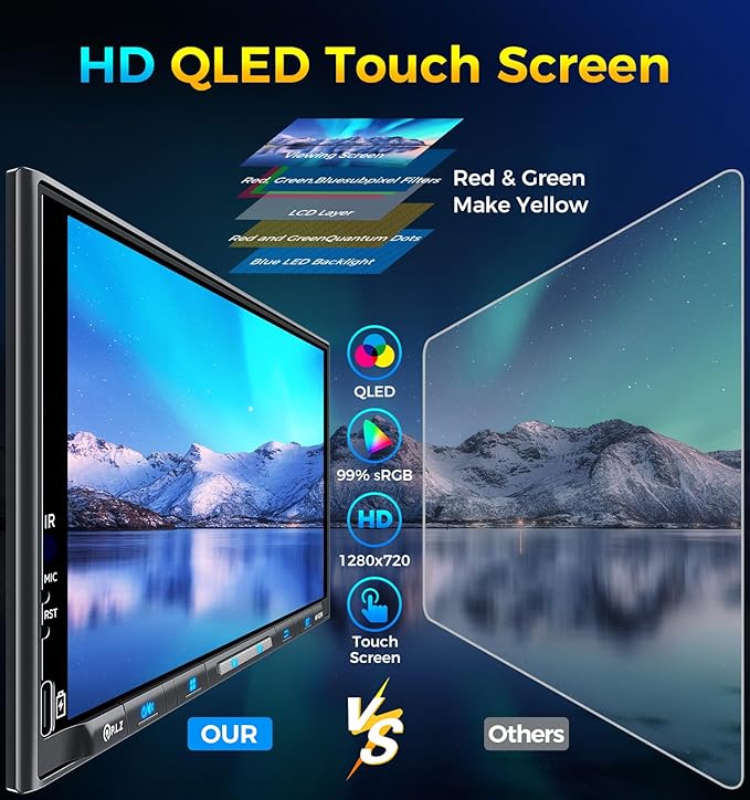 PLZ 7" Wireless Double Din Car Stereo Apple Carplay Radio QLED Screen for Car, Android Auto, Bluetooth 5.3, Fast Charger, 1080P Backup Camera, 4.2 Channel Outputs 240W, 2 Subwoofer - Image 3