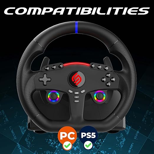 SUBSONIC - Superdrive 270 GT-5 Steering Wheel - PS5 Racing Wheel with Dual Sticks, LED, Pedals and Paddle shifters - 27 cm Diameter, 270° Rotation. For PS5 and PC - Black - Image 5