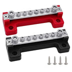 2 x M6 (1/4") Power Distribution Block with 6 M4 Screws, Ampper 4" Bus Bar 12V 150A Power Distribution Terminal Block Battery Busbar for Car Audio Solar and More (Red & Black) by Ampper