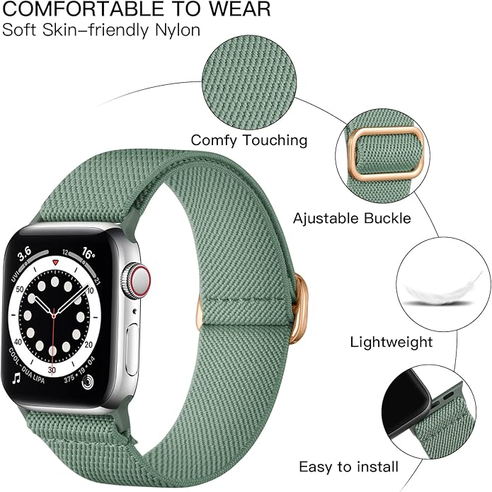 Lerobo Braided Band Compatible with Apple Watch Series 11 10 9 8 7 46mm 45mm 41mm Ultra SE 3 2 1 49mm Series 6 5 4 3 44mm 40mm 38mm 42mm Men iWatch Bands Women Stretchy Nylon Solo Loop Sport Strap - Image 2