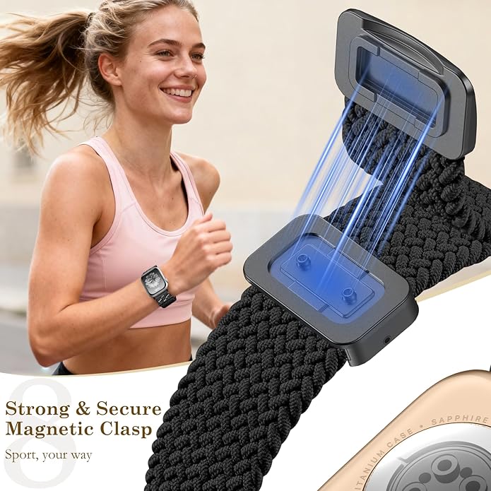 Dirrelo Braided Magnetic Stretchy Nylon Band Compatible for Apple Watch Bands Women 40/41/38/42/44/45/46/49mm, Designer Dressy Infinity Elastic Strap for iWatch Series 11 10 9 8 7 6 5 4 SE/Ultra 3 2 1 - Image 4