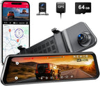 12" Mirror Dash Cam, 4K UHD Front and 2.5K Rear View Dash Camera for Car, with ADAS BSD LCA Smart Mode, GPS, G-Sensor, Loop Recording, Parking Monitor, Voice Control, 5.8GHz WiFi by InnovatorinDashboardCamera