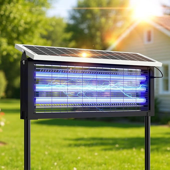 Solar Bug Zapper Outdoor, 30W Large Mosquito Zapper, Electric Mosquito Killer Outdoor, Waterproof & Portable Fly Killer, Rechargeable Flying Insect Trap for Patio, Yard, Garden, Home, Camping, Black by Unknown