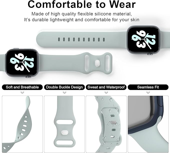 Sport Band Compatible with Apple Watch 38mm 40mm 41mm 42mm 44mm 45mm 46mm 49mm, Replacement Soft Silicone Strap Wristbands for iWatch Series 11/10/9/8/7/6/5/4/3/2/1 Ultra SE Women Men, Succulent - Image 3