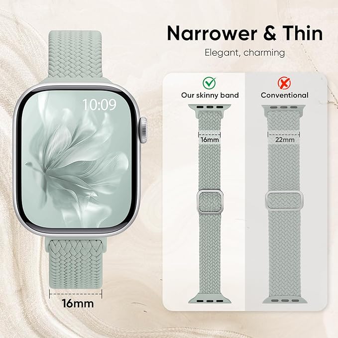 5 Pack Slim Braided Stretchy Bands Compatible with Apple Watch Band 40mm 41mm 42mm 38mm 44mm 45mm 46mm 49mm Women Men, Thin Elastic Nylon Solo Loop Straps for iWatch Series 10 9 8 7 6 5 4 3 11 SE 2/1 - Image 2