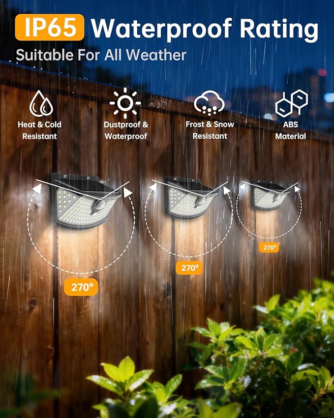 Aootek New Solar Motion Sensor Lights 120 LEDs with Lights Reflector,270° Wide Angle, IP65 Waterproof, Step Lights for Front Door, Yard, Garage, Deck (Black, Daylight White, 6-Pack) - Image 2