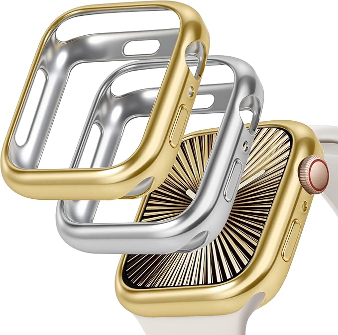 JR.DM 49mm 2 Pack Soft Flexible TPU Case Compatible for Apple Watch Series Ultra 3/2/1 Touchable Screen Lightweight All-Around Protector Thin Guard Shockproof Cover Bumper for iWatch, Gold+Silver by JRDM