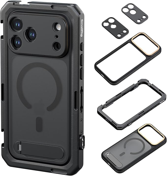 SMALLRIG Mobile Video Cage for iPhone 17 Pro, with Phone Case/TPU Soft Frame/T-Mount & 17mm Threaded Lens Backplate, Phone Video Rig for Videography Recording Vlog, Flagship Edition - 5542 by SmallRig