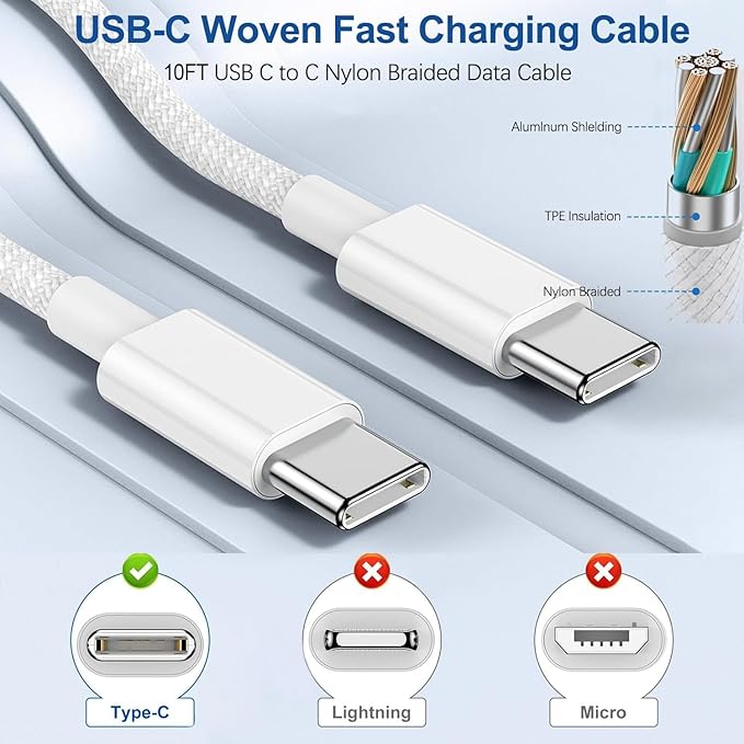 iPhone 17 16 Charger,USB C Wall Charger Block Chargers Fast Charging with 10FT USBC to C Woven Cable for iPhone 17e/17/17 Pro/17 Pro Max/17 Air/iPhone 16/16 Plus/16 Pro Max/16e/15/15Pro,iPad Pro - Image 3