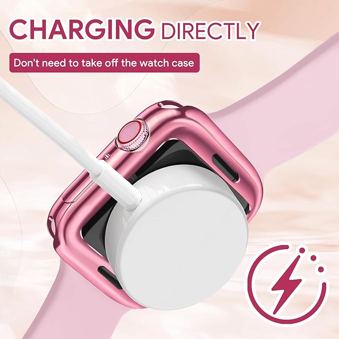JR.DM 38mm Soft Flexible TPU Case Compatible for Apple Watch Series 3/2/1 Touchable Screen Lightweight Anti-Scratch All-Around Protector Thin Guard Shockproof Cover Shiny Bumper for iWatch, Pink - Image 4