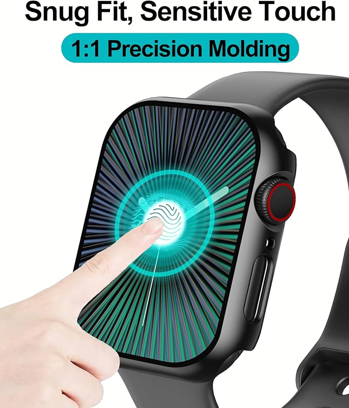 Smiling 2 Pack Case Compatible with Apple Watch Series 9 (2023)/Series 8 /Series 7 45mm with Tempered Glass Screen Protector, Hard PC Overall Protective Cover- Black - Image 5