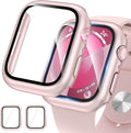 2 Pack Hard Case for Apple Watch Series 9 Series 8/7 45mm Screen Protector, Tempered Glass Bumper Anti-Scratch HD Ultra-Thin Protective Face Cover for iWatch Series 9/8/7 45mm, Original Pink by EWUONU