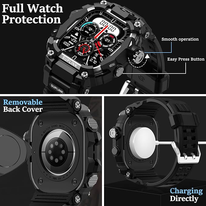 SUPLINK Rugged Case with Sport Band for 44mm Apple Watch Bands for Men, Compatible with Apple Watch Series SE 3/SE 2/SE/6 5 4, Protective Bumper Cover for iWatch Bands (Black) - Image 4