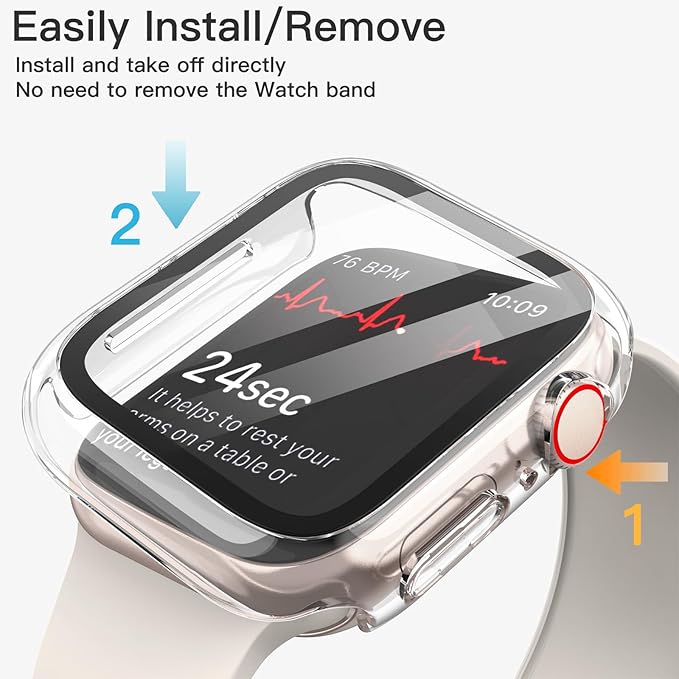 JETech Case with Screen Protector for Apple Watch Series 9 8 7 41mm, Overall Protective Cover, Built-in Tempered Glass Film High Sensitivity, 2 Pack (Clear) - Image 4