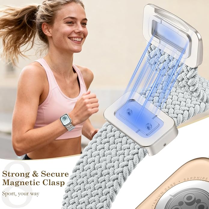 Dirrelo Braided Magnetic Stretchy Nylon Band Compatible for Apple Watch Bands Women 40/41/38/42/44/45/46/49mm, Designer Dressy Infinity Elastic Strap for iWatch Series 11 10 9 8 7 6 5 4 SE/Ultra 3 2 1 - Image 4