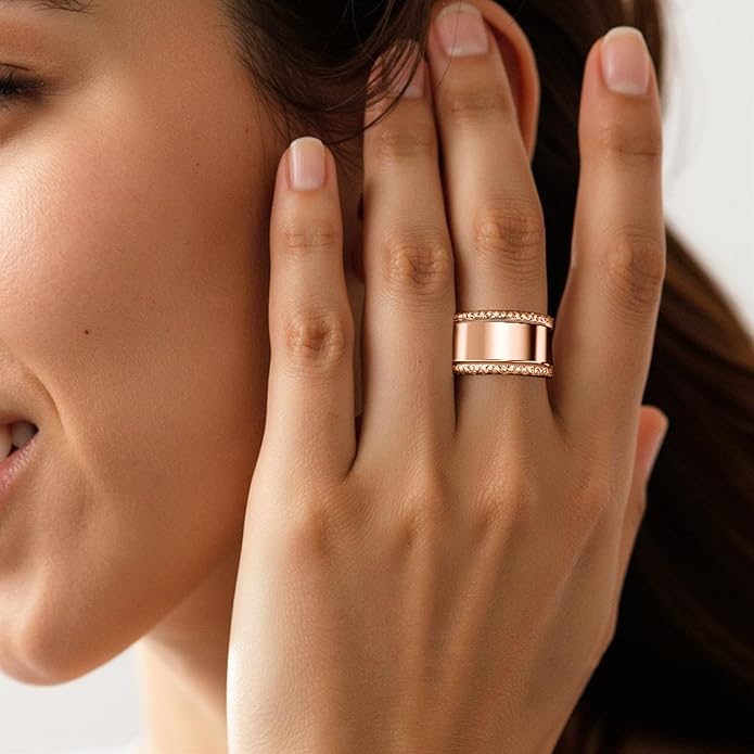 2-Pack 14K Gold Plated Stacking Rings for Oura Ring Gen 4/Gen 3, Cubic Zirconia Simulated oura ring stack Diamond Rings for Women - Image 4