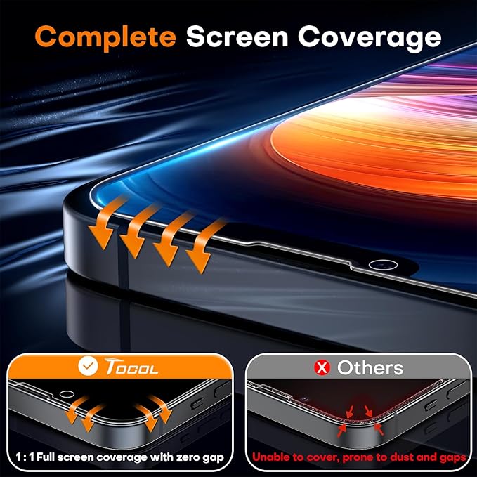 TOCOL for iPhone 16e / iPhone 13 Privacy Screen Protector True 25°Anti Spy 9H+ Hardness Tempered Glass for iPhone 13 Full Coverage Screen Protector Easy Installation 2 Pack - Image 5