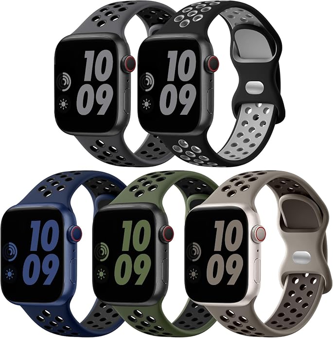 Lerobo 5 Pack Sport Band Compatible for Apple Watch Band 46mm 44mm 45mm 49mm 42mm 41mm 40mm 38mm Men Women, Breathable Silicone Strap for iWatch Series 11 10 9 8 7 6 5 4 3 2 SE 3 2nd Gen Ultra 3 2 1 by Lerobo