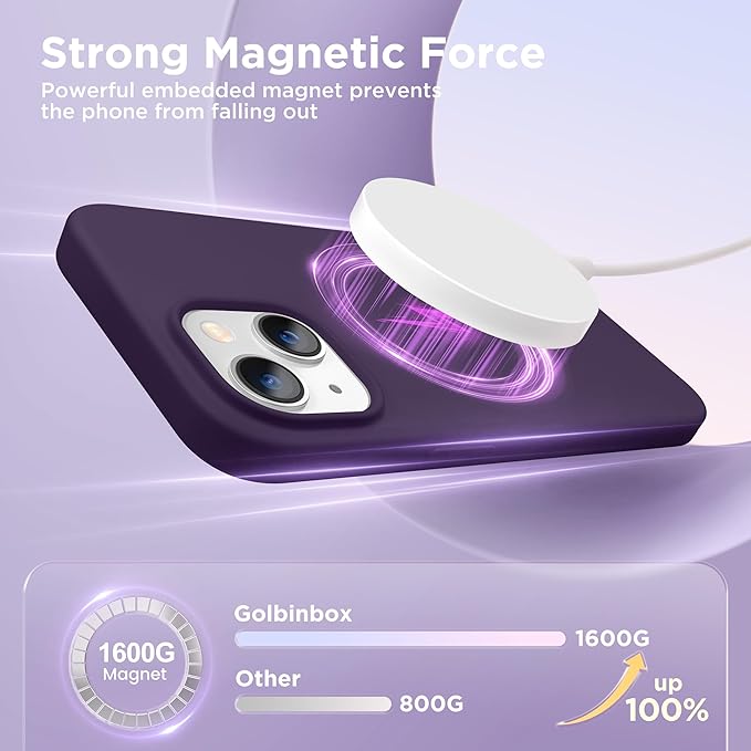 GolbinBox Magnetic for iPhone 15 Case, Compatible with MagSafe, [Soft Anti-Scratch Microfiber Lining], Slim Liquid Silicone Shockproof Protective Phone Case for iPhone 15 6.1 inch, Deep Purple - Image 3
