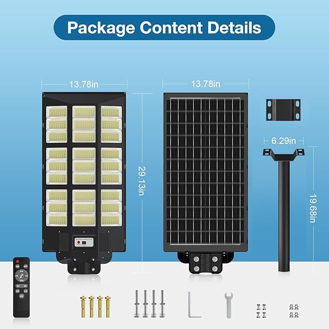 OKPRO 10000W Solar Street Lights Outdoor - Solar Lights Outdoor Waterproof Motion Sensor, Solar Parking Lot Lights Commercial Dusk to Dawn, LED Street Light Solar Powered for Outside, Yard(2 Pack) - Image 8