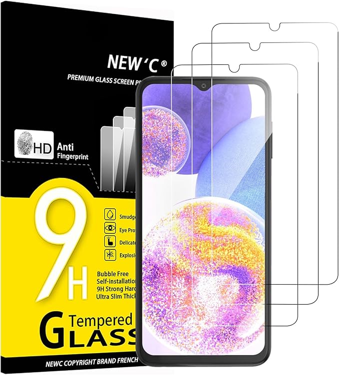 NEW'C 3 Pack Designed for Samsung Galaxy A23 4G, Samsung Galaxy A23 5G Screen Protector Tempered Glass, Case Friendly Anti Scratch Bubble Free Ultra Resistant by NEWC