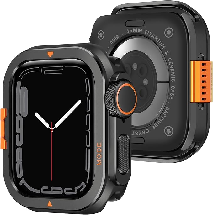 Amizee Metal Case Compatible with Apple Watch Series 9/8/7 45mm Case with Back Cover, Rugged Protective Bumper Cover for iWatch 45mm, Black by Amizee