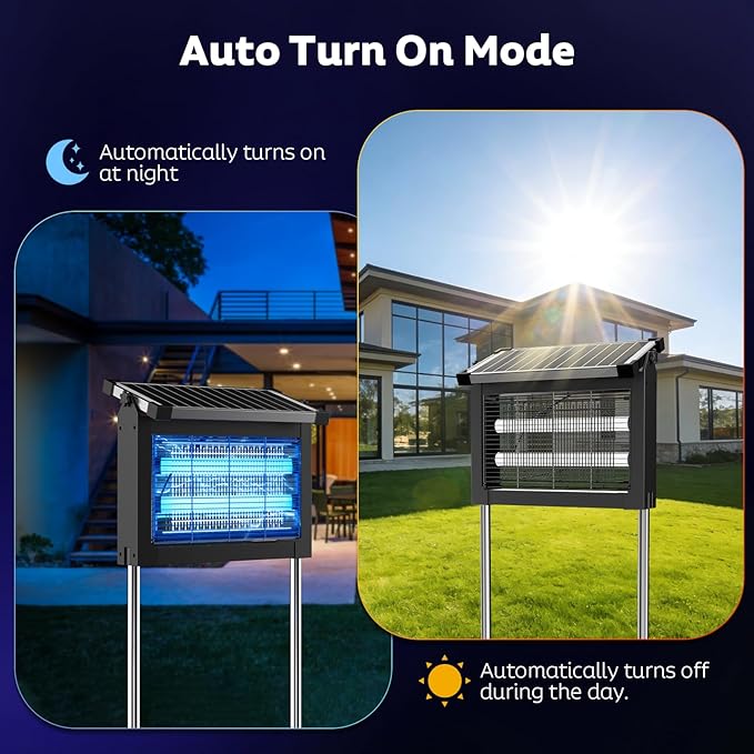 OnBeam Solar Bug Zapper Outdoor, Mosquito Zapper Waterproof Electric Fly Zapper Rechargeable Mosquito Killer Lamp with 10W Solar Panel, 4500V Cordless Fly Trap for Backyard, Patio, Garden, RV, Camping - Image 5