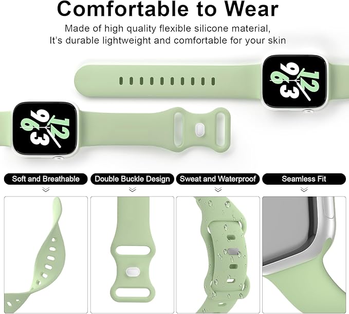 Sport Band Compatible with Apple Watch 38mm 40mm 41mm 42mm 44mm 45mm 46mm 49mm, Replacement Soft Silicone Strap Wristbands for iWatch Series 11/10/9/8/7/6/5/4/3/2/1 Ultra SE Women Men, Matcha - Image 3