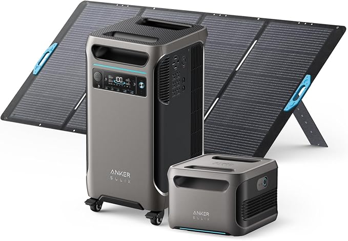 Anker SOLIX F3800 Portable Power Station and BP3800 Expansion Battery with 400W Solar Panel, 7.68kWh LiFePO4 Batteries, 6000W AC Output, Solar Generator for Home Backup, RVs, Emergencies&Power Outages by Anker