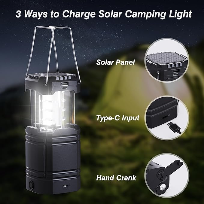 3000mAh Large Capacity Hand Crank Solar Camping Lantern, Portable Ultra Bright LED Torch, 23-26 Hours Running Time, USB Charger, Electronic Lantern for Outdoor - Image 3
