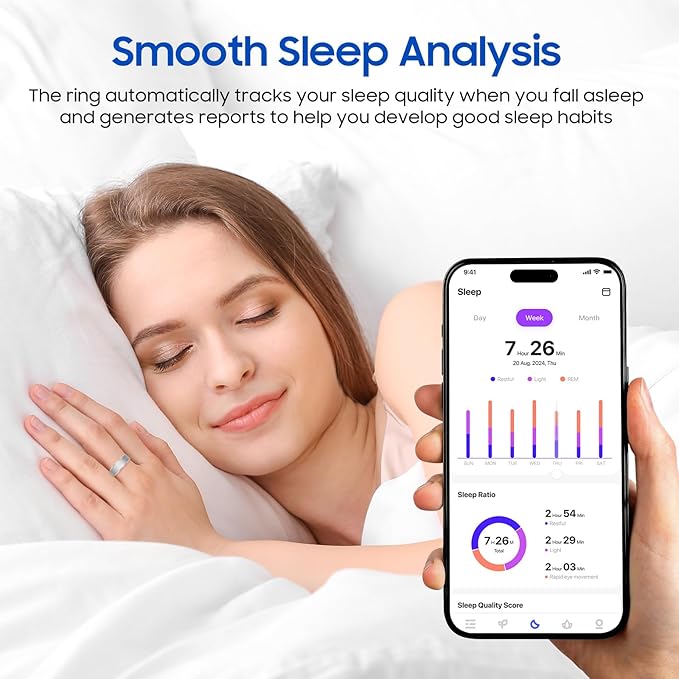 Smart Health Ring, Featuring Stress and Sleep Monitoring Functions, Compatible with iOS and Android,Waterproof Fitness Tracker for Women & Men, No Subscription Fee. (Black, 9) - Image 5