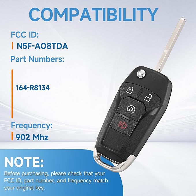 Flip Key Fob Replacement Fits for Ford F150/F-150 2015 2016 2017 2018 2019 2020 2021 2022 2023 2024 F250/F-250 F350/F-350 F450 F550 2017-2024 Ranger 2019-2022 Bronco 2021-2022 Keyless Entry N5F-AO8TDA - Image 3