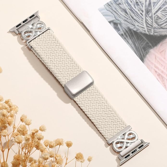 Dirrelo Braided Magnetic Stretchy Nylon Band Compatible for Apple Watch Bands Women 40/41/38/42/44/45/46/49mm, Designer Dressy Infinity Elastic Strap for iWatch Series 11 10 9 8 7 6 5 4 SE/Ultra 3 2 1 - Image 6