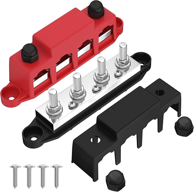 Joinfworld 400A Power Distribution Block 12V Bus Bar with 4 x 5/16"(M8) Studs Battery Bus Bar 48V DC Marine Terminal Block for Automotive Car Solar - Negative&Positive by Joinfworld