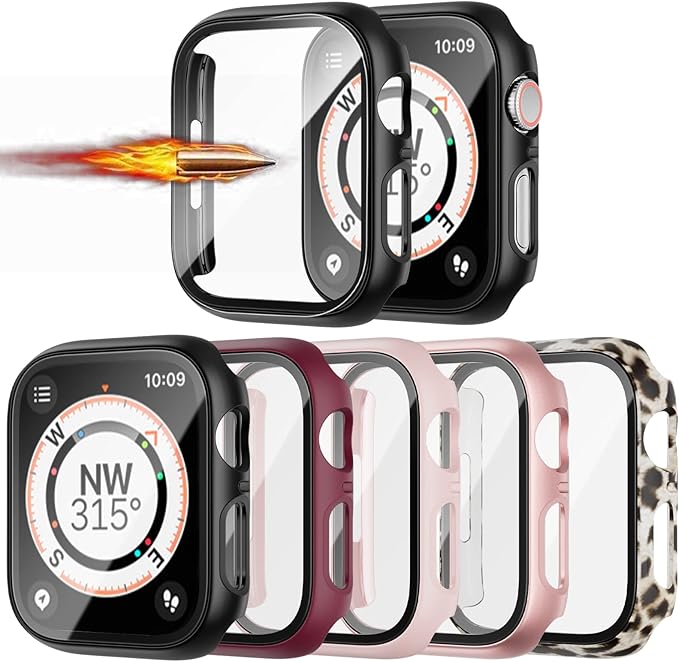 5 Pack Case with Tempered Glass Screen Protector for Apple Watch SE3（2025/SE2/SE Series 6/5/4 40mm,JZK Hard PC HD Full Cover Protective Guard Bumper for iwatch 40mm Accessories by JZK