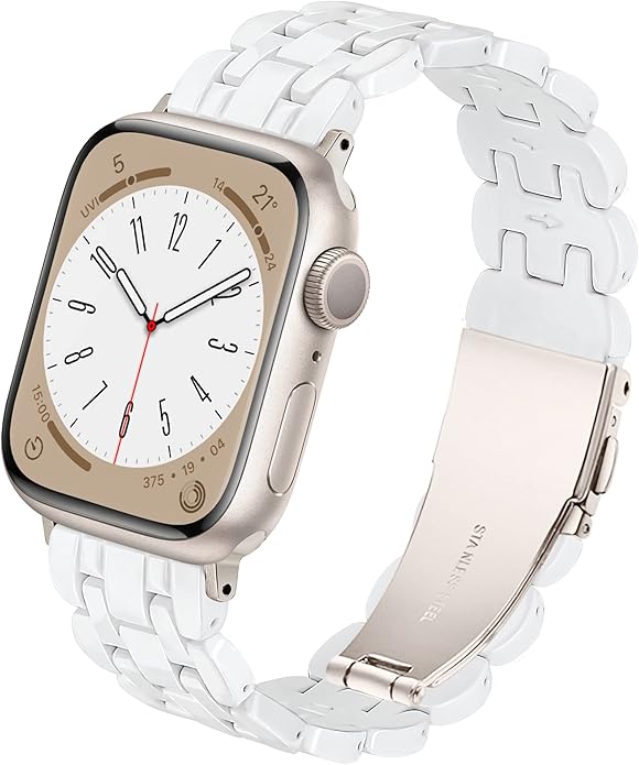 Lightweight Resin Band For Apple Watch Series 11 10 9 8 7 6 5 4 3 2 1 SE 3 2 Ultra 3 2, Fashion Adjustable Replacement Strap for iWatch Bands 38mm 40mm 41mm 42mm 44mm 45mm 46mm 49mm for Women Men by Pleixiu