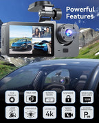 Dash Cam Front and Rear Inside,4K Full HD 3 Channel Dash Camera for Cars, Free 32GB Card, Dashcam with Night Vision, G-Sensor, 24H Parking Mode, 170°Wide Angle, Loop Recording - Image 6