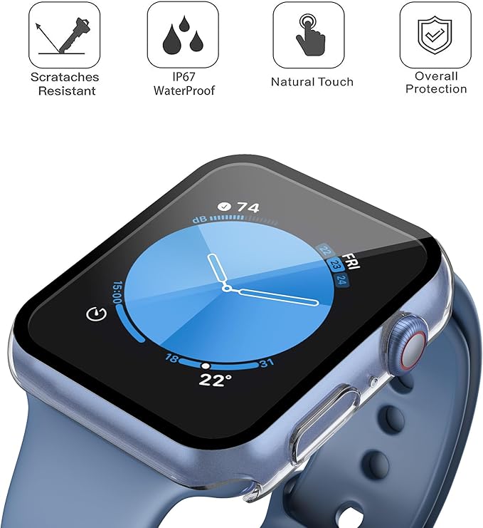 Misxi [2 Pack] Waterproof Case with Button for Apple Watch SE 3 (2025) SE 2 SE Series 6 Series 5 Series 4 40mm, PC Cover with Tempered Glass Screen Protector for iWatch, 1 Black + 1 Transparent - Image 3
