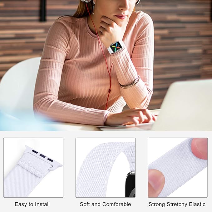 Stretchy Nylon Solo Loop Bands Compatible with Apple Watch 38mm 40mm 41mm 42mm 44mm 45mm 46mm 49mm Ultra 2 iWatch Series 11 10 9 8 7 SE 6 5 4 3 2 1 Strap,Sport Elastic Braided Women Men - Image 3